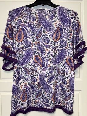 Women's Purple Paisley Ruffle Sleeve Top
